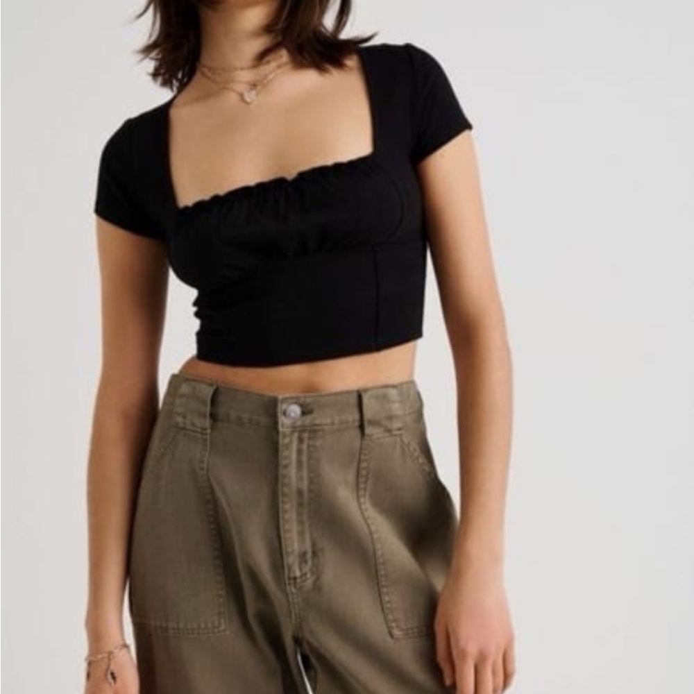 Garage Black Ruched Crop Top - Picture 2 of 7